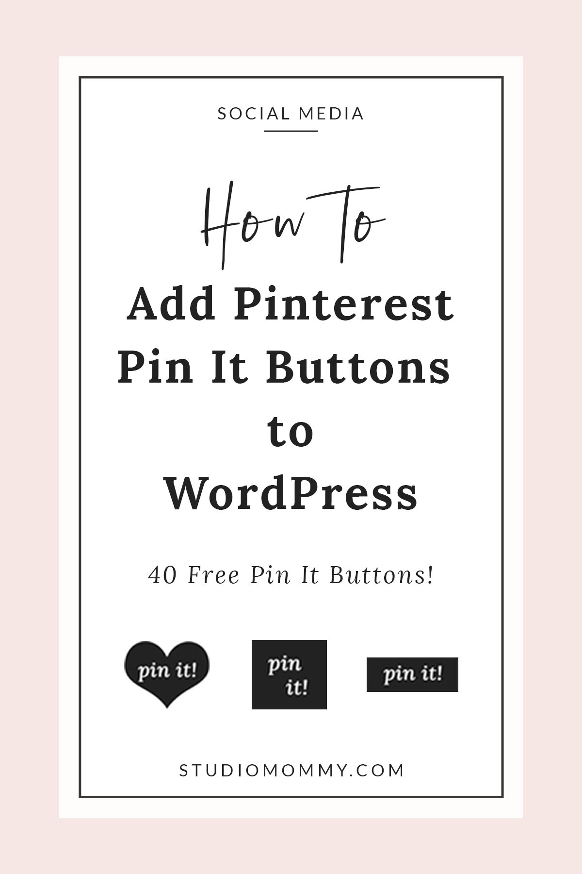 One of the ways you can up your game in Pinterest is to add a “Pin It” button on your images. This allows a quick and easy way for your visitors to pin your content. You can use the basic Pin It button from Pinterest but it may not flow or look as nice with your site. I’ve created a quick tutorial below so that you can easily add your own Pin It button. Plus if you click on the image below you will receive 40 custom Pin It buttons that I created. Lets get started and add this Pin It button to your site! I’m so excited for you!!