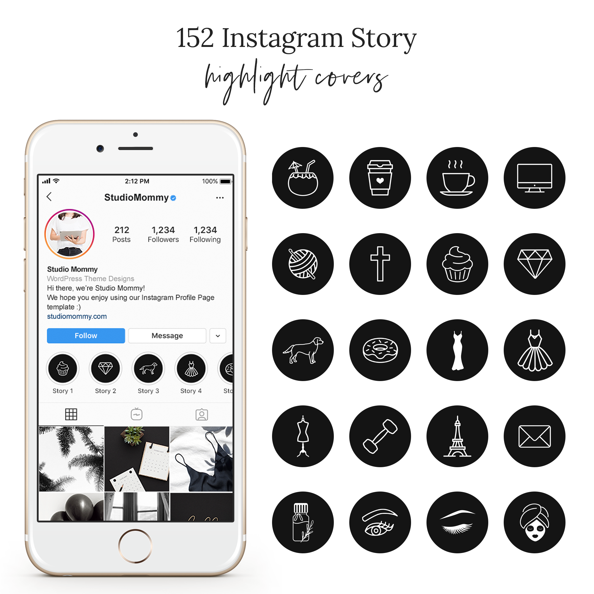 White Icons Friends Instagram Highlight Cover Black - Janeforyou