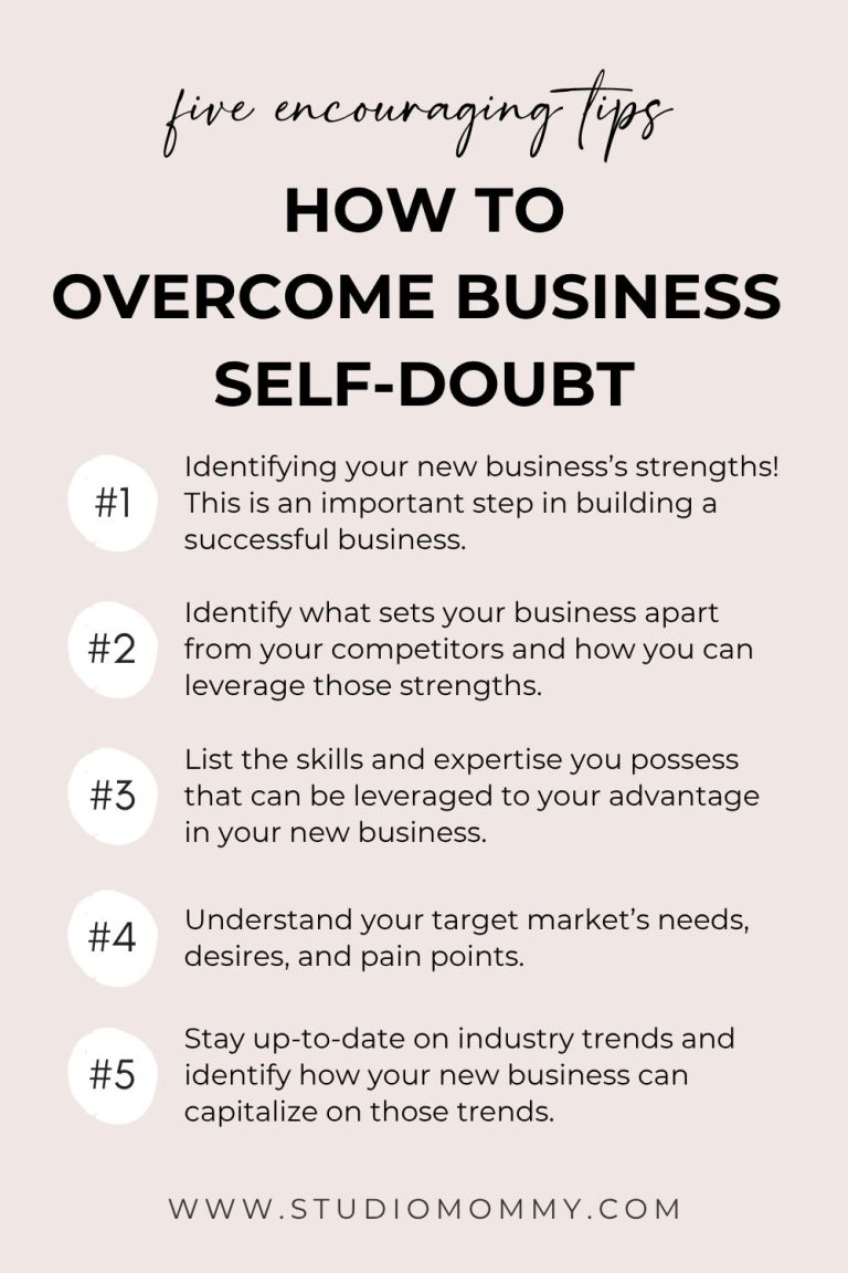 Business self-doubt is a feeling of uncertainty, insecurity, and lack of confidence that entrepreneurs or business owners experience when they question their abilities or decisions related to their business. It is a common feeling that many entrepreneurs experience at some point in their entrepreneurial journey. People who experience business self-doubt may feel unsure about their business idea, their ability to execute it, or their capability to lead their team. StudioMommy.com