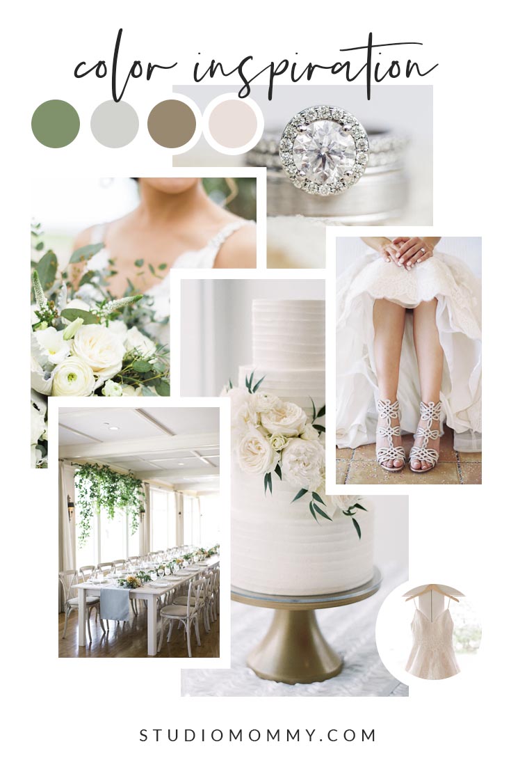 Mood Board Color Palette - Wedding Color Palette - Green, Brown, Gold, Grey, Silver, Beige by Studio Mommy