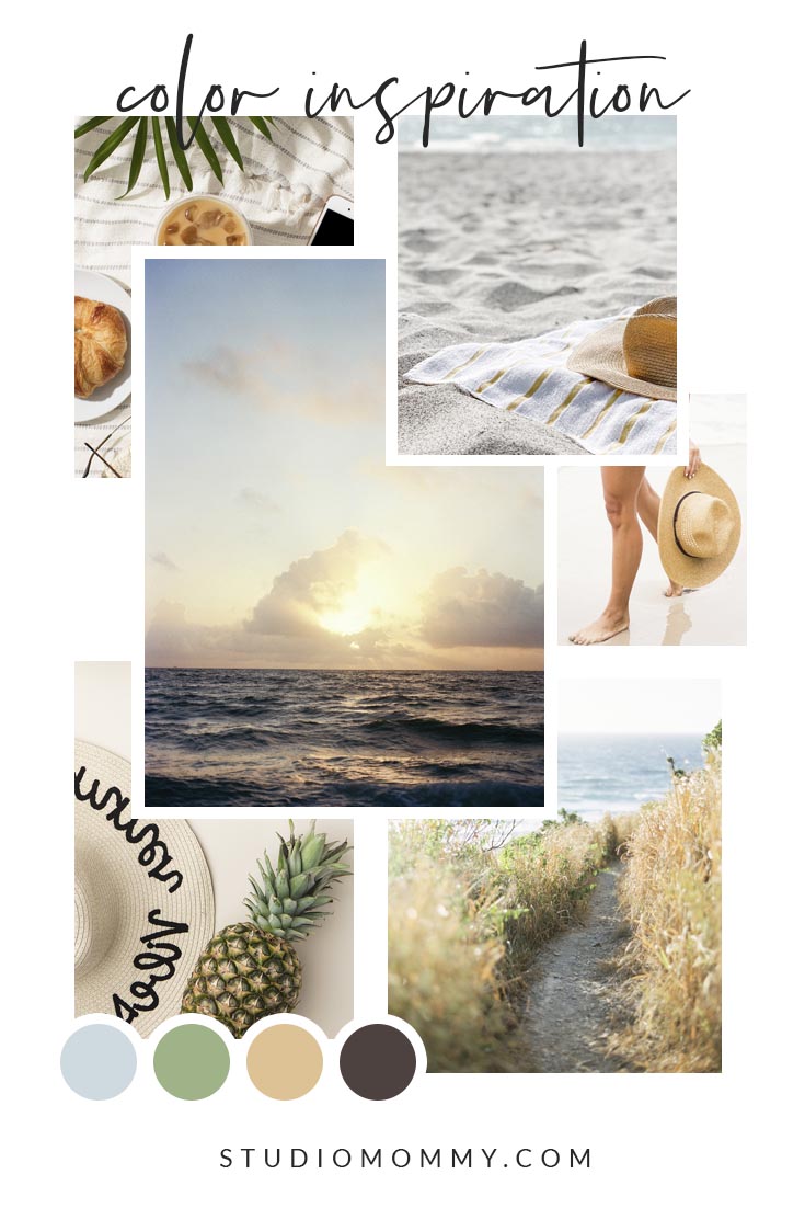 Beach Vibes - Mood Board Color Palette - Green, Blue, Yellow, Brown @studiomommy
