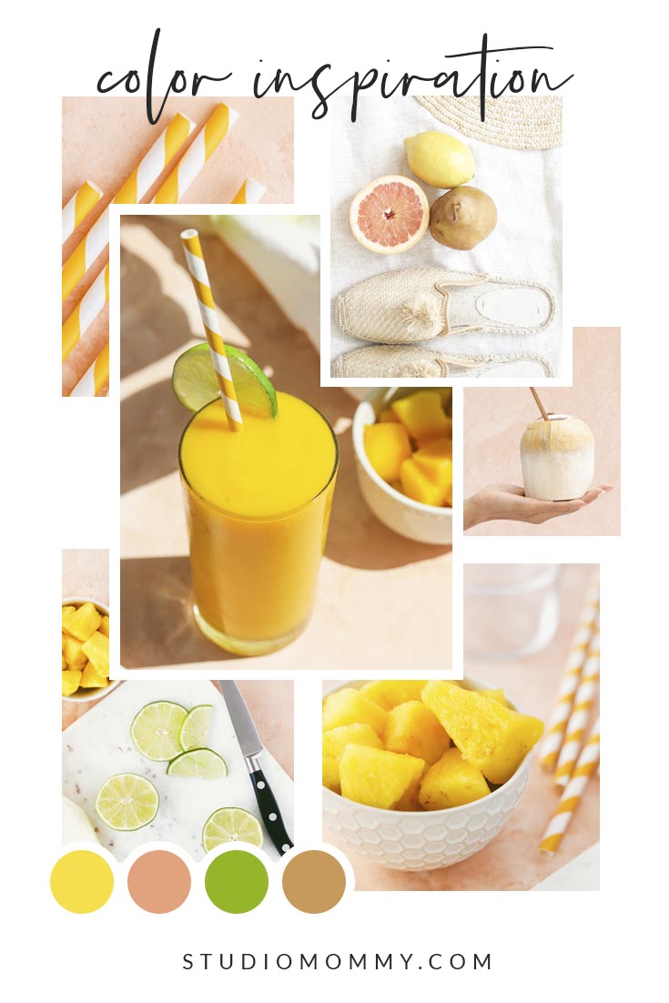Color Inspiration Mood Board - Yellow, Pink, Green, Brown @studiomommy