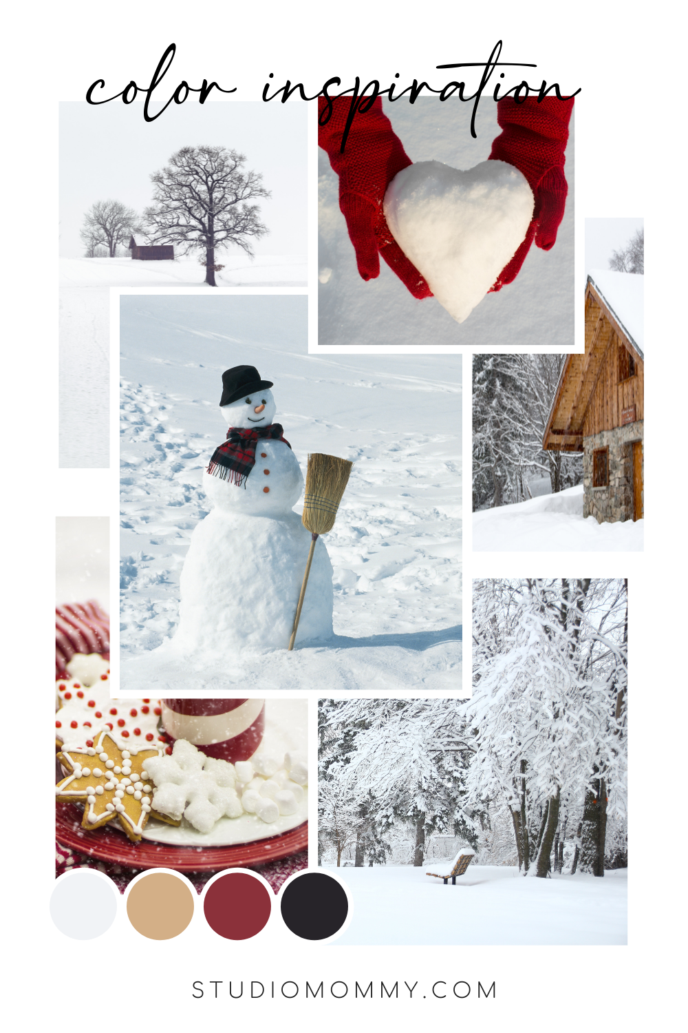 Christmas Mood Board Branding Color Palette Template with Red, Gold, Black and White by Studio Mommy for WordPress Themes