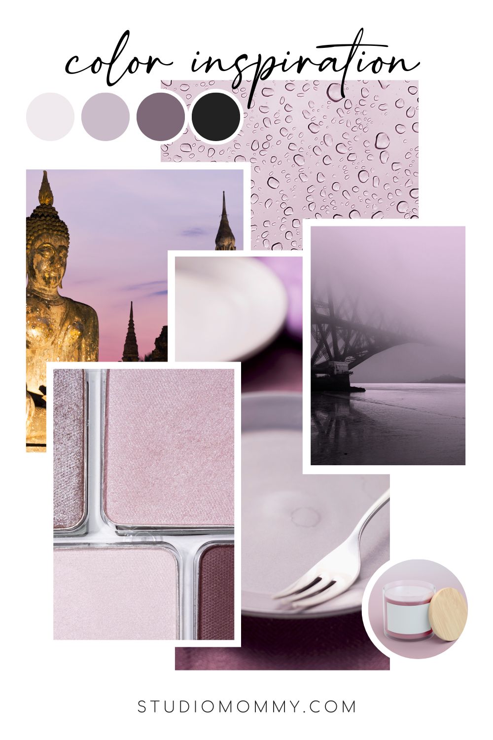 Light purple, dark purple, and black color pallet by Studio Mommy for WordPress Themes