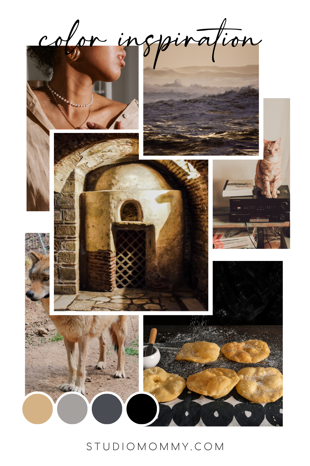 Grey, gold, and black color pallet for WordPress Themes by Studio Mommy